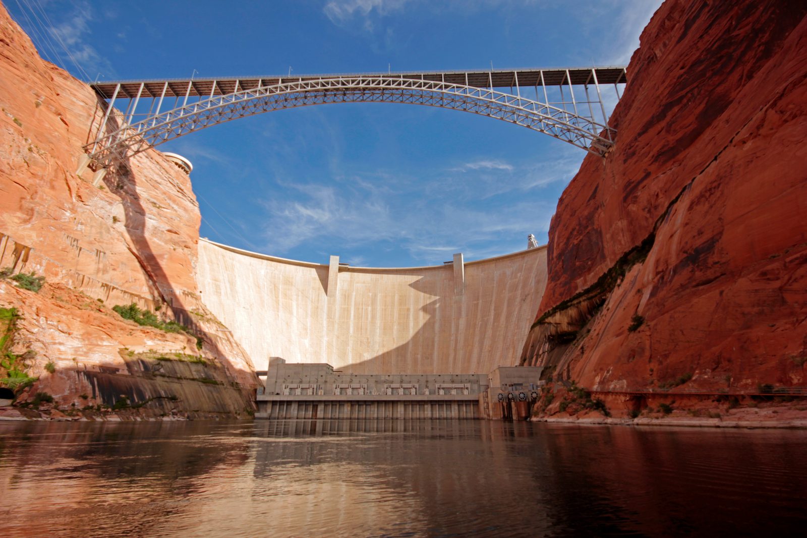 Glen Canyon Dam seen from the Colorado River below it